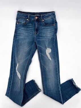 Vigoss Jeans Womens 25 Blue Ace Super Skinny Distressed Raw Hem Ripped